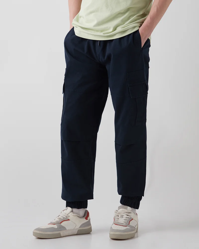بيواكوف Men's Navy Blue Oversized Cargo Jogger Pants